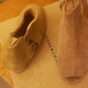 Suede open toe wedge bootie